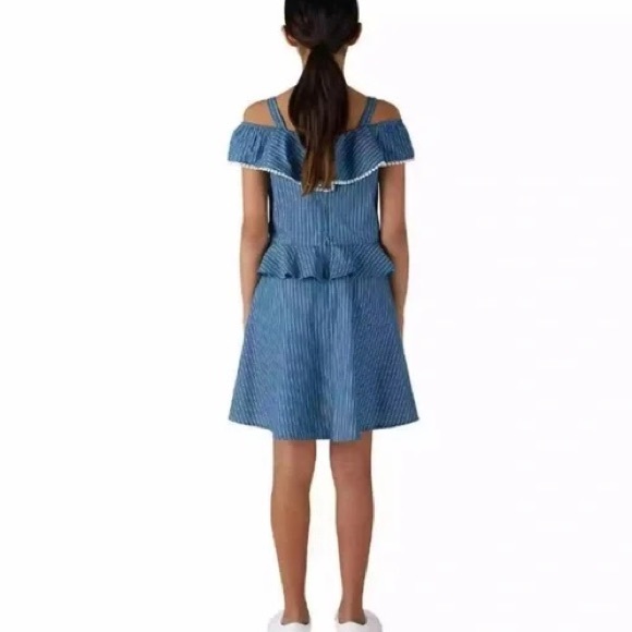 BCBGirls Tencel Striped Cold Shoulder Ruffle Dress 14/16 - Picture 7 of 8